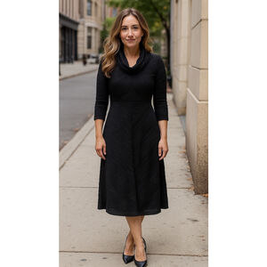 IC by Connie K textured Midi Dress Small Cowl Neck Stretch Lagenlook Luxury Work